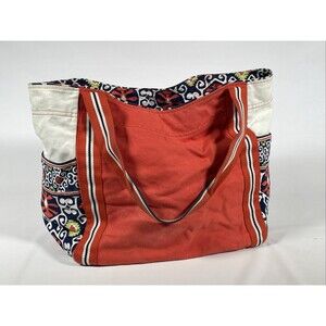 Vera Bradley Orange Colorblock Sun Valley Small Canvas Tote Bag Geometric